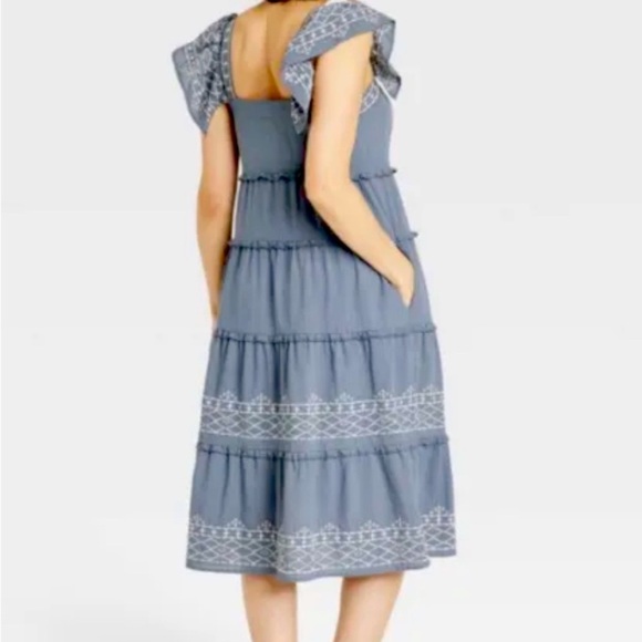 NWT Knox Rose Blue Embroidered Ruffle Strap Midi Boho Prairie Dress – XL - Picture 3 of 16